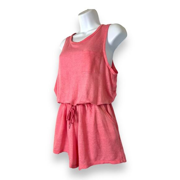 Pink Keyhole Back Sleeveless Romper S Pockets Relaxed Beachy Soft Girl Travel - Picture 2 of 13